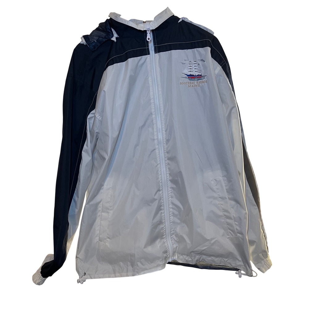 Cheneral Mens Windbreaker Jacket XL Navy White Tall Ship Embroidery Hooded